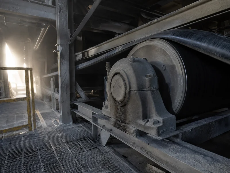 A pillow block bearing on a conveyor head pulley