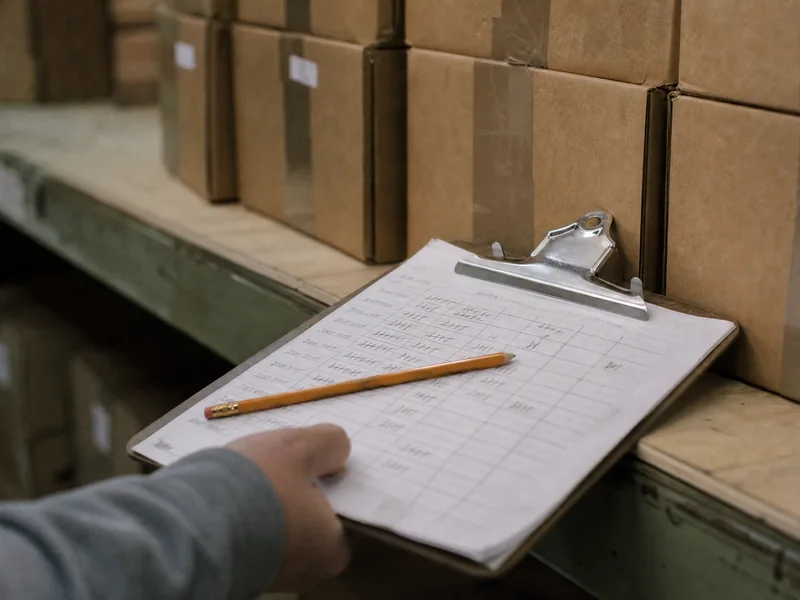 A hand with a clipboard tallying bearing cartons
