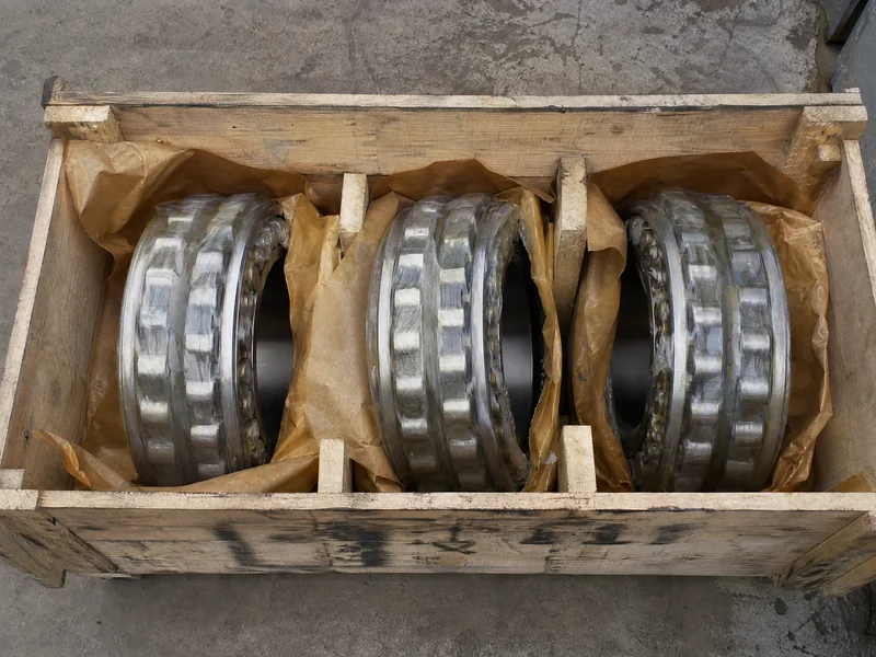Three large bore spherical roller bearings crated