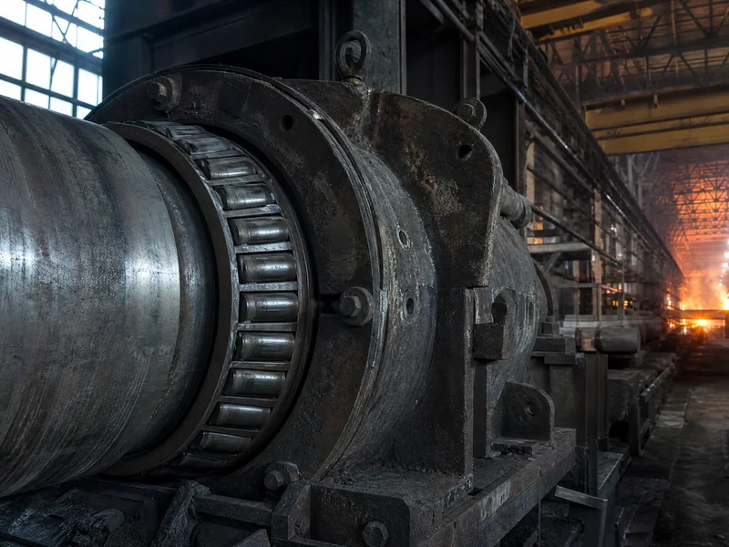 A roll neck bearing assembly in a hot steel mill