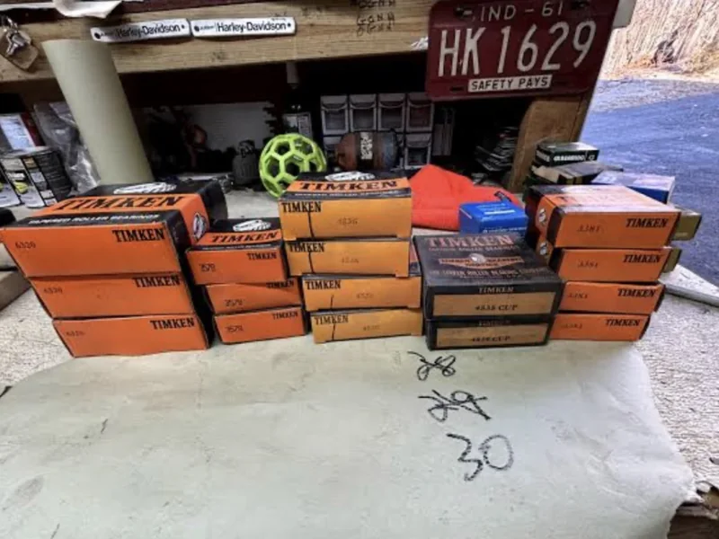 Stacks of Timken bearing cartons counted out on a shop floor